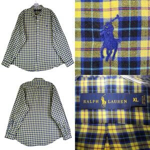 Polo Ralph Lauren Oxford Shirt Men's Size XL Yellow Blue Plaid LS Button Down